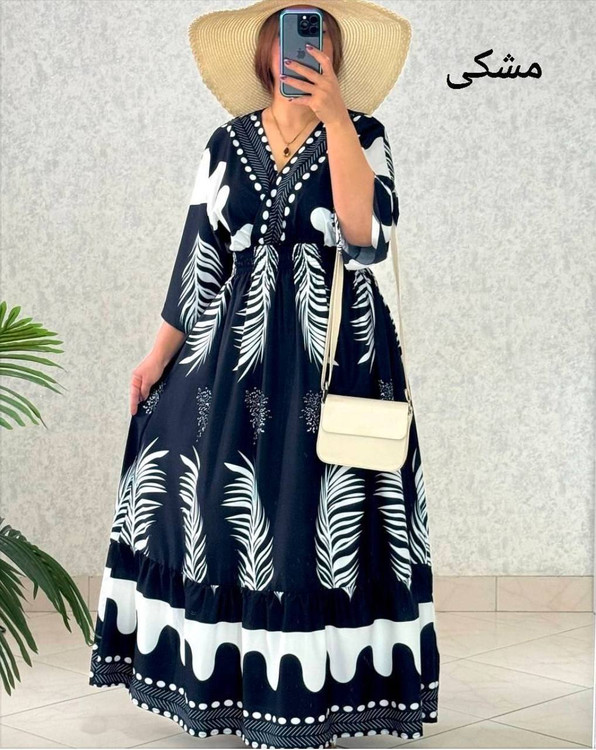 پیراهن ساحلی طرح پر زنانه فری سایز | خنک، بدون چروک و آبرفت