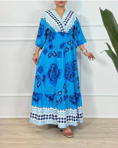 پیراهن بلند زنانه چپ و راستی با گلهای درشت | شیک و راحت