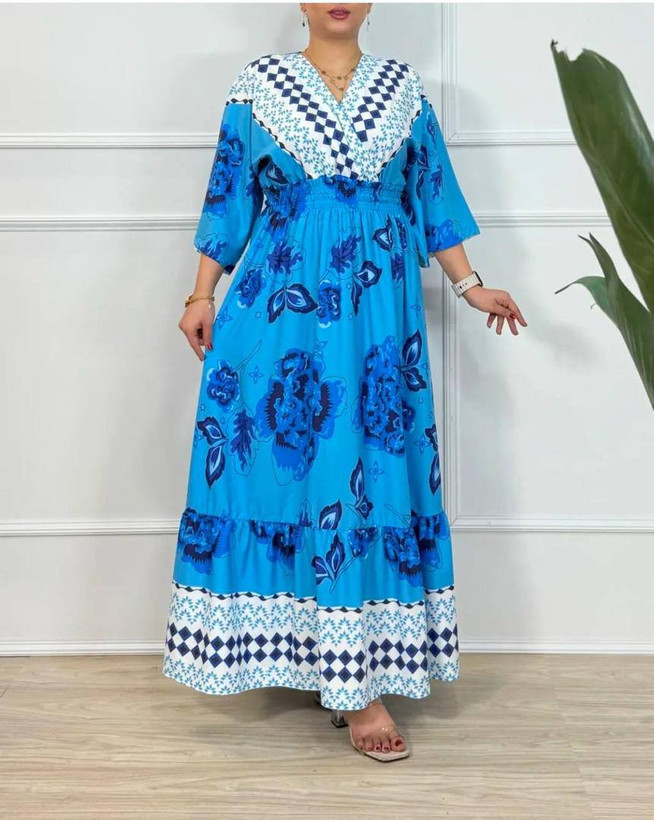 پیراهن بلند زنانه چپ و راستی با گلهای درشت | شیک و راحت