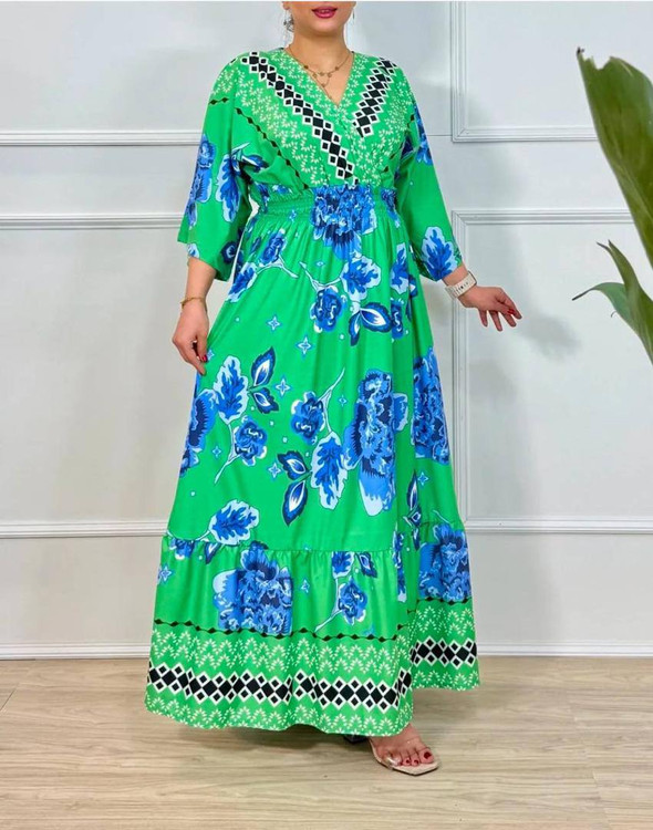 پیراهن بلند زنانه چپ و راستی با گلهای درشت | شیک و راحت