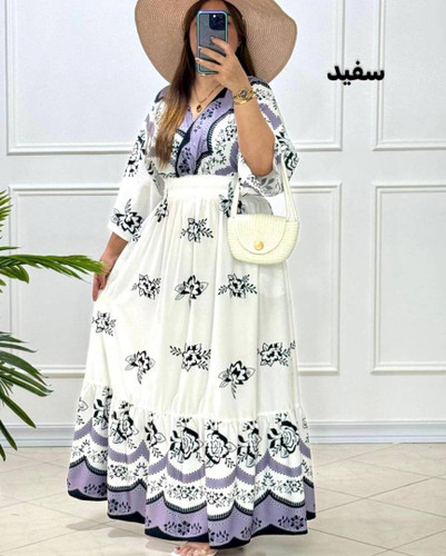 پیراهن بلند چپ و راستی گل رز زنانه فری سایز | سبک، خنک و راحت