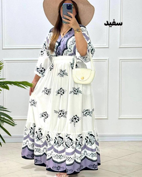 پیراهن بلند چپ و راستی گل رز زنانه فری سایز | سبک، خنک و راحت