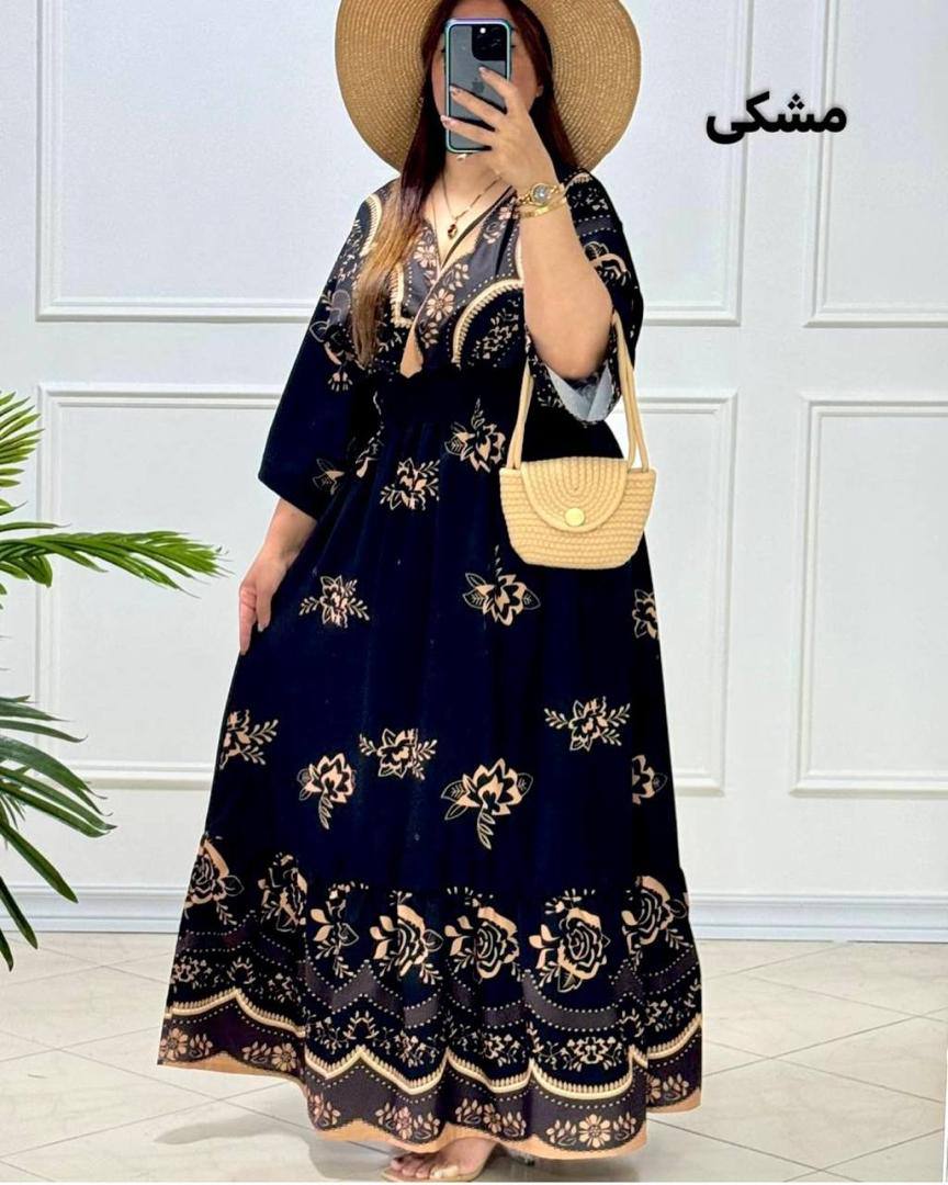 پیراهن بلند چپ و راستی گل رز زنانه فری سایز | سبک، خنک و راحت