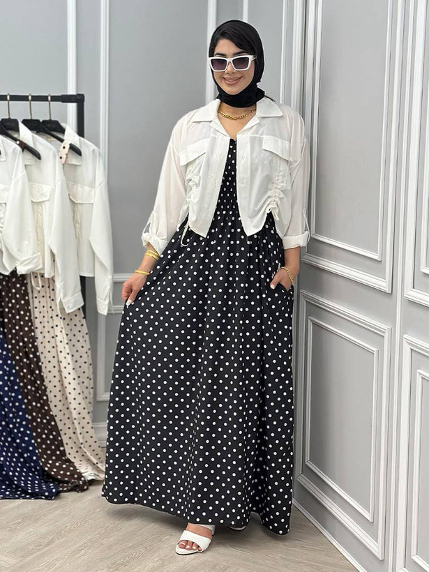 ست زنانه ماکسی خالدار به همراه شومیز سفید فری سایز